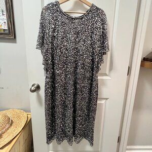 Adrianna Papell Silver Beaded Embellished Dress Size 20W